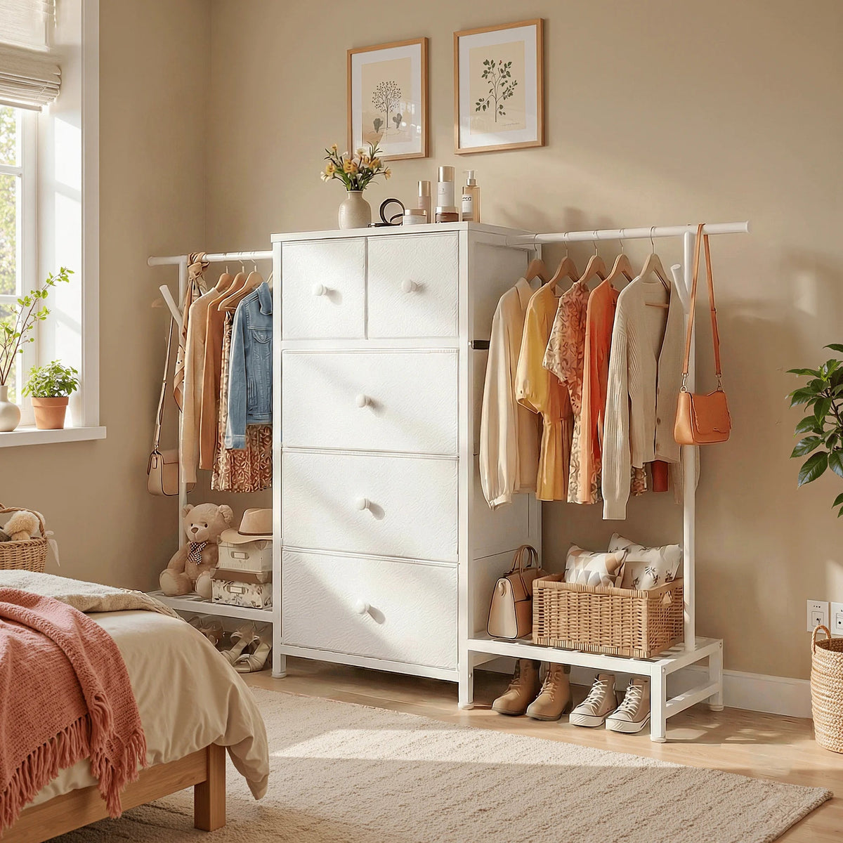EnHomee Modern Fabric Dresser With Five Drawers And Shoe Rack The Pet & Home Store