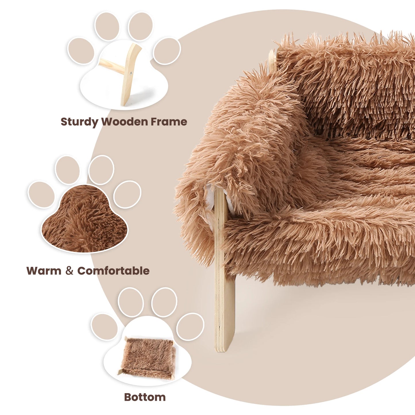 Wooden Raised Cat Bed With Plush Sofa For Indoor Cats