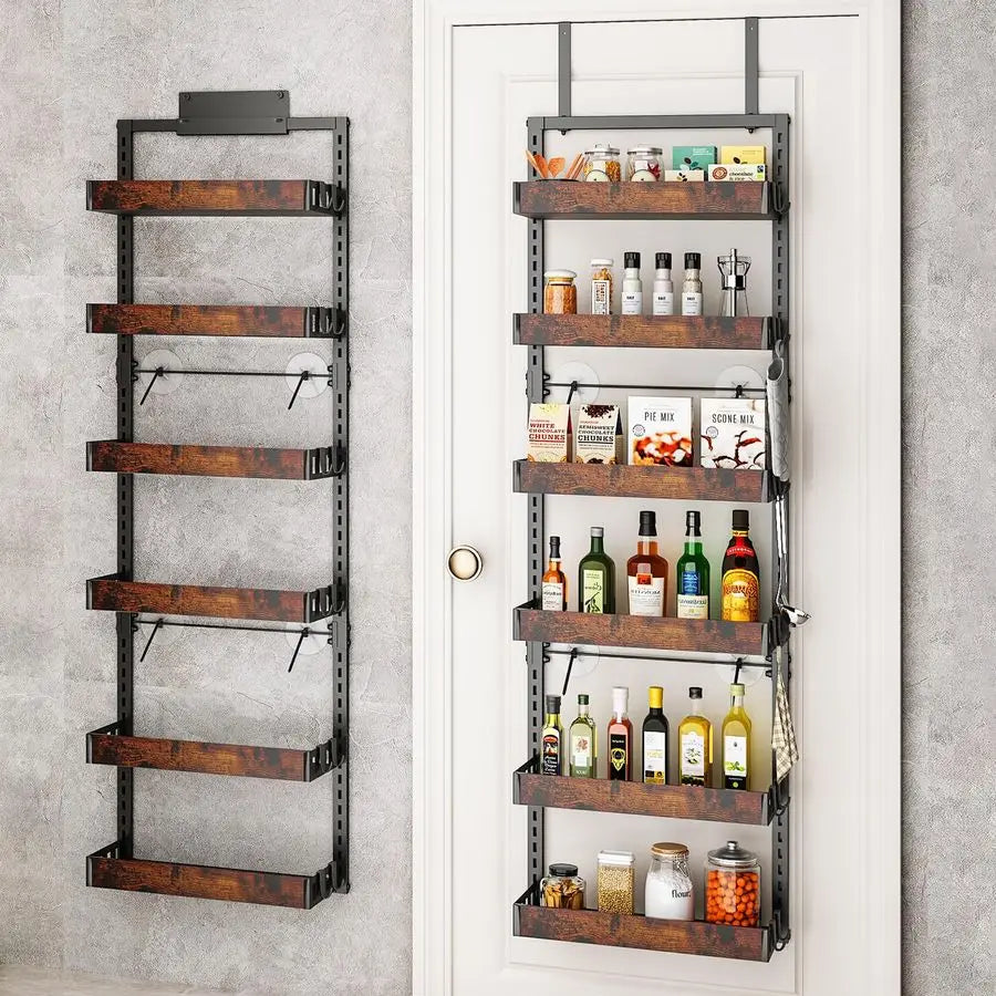 Over The Door Pantry Organizer 6-Tier Wooden Basket Storage