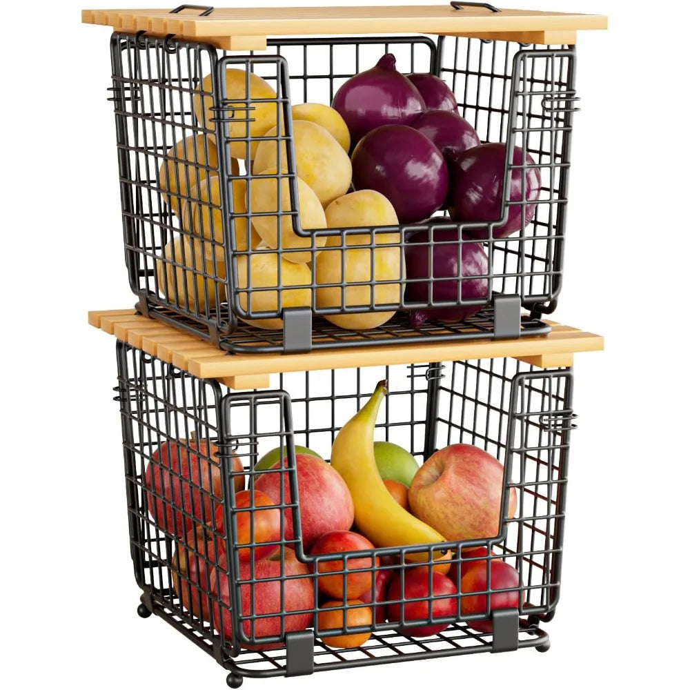 Wire Storage Basket Pantry Stackable Organizer For Produce