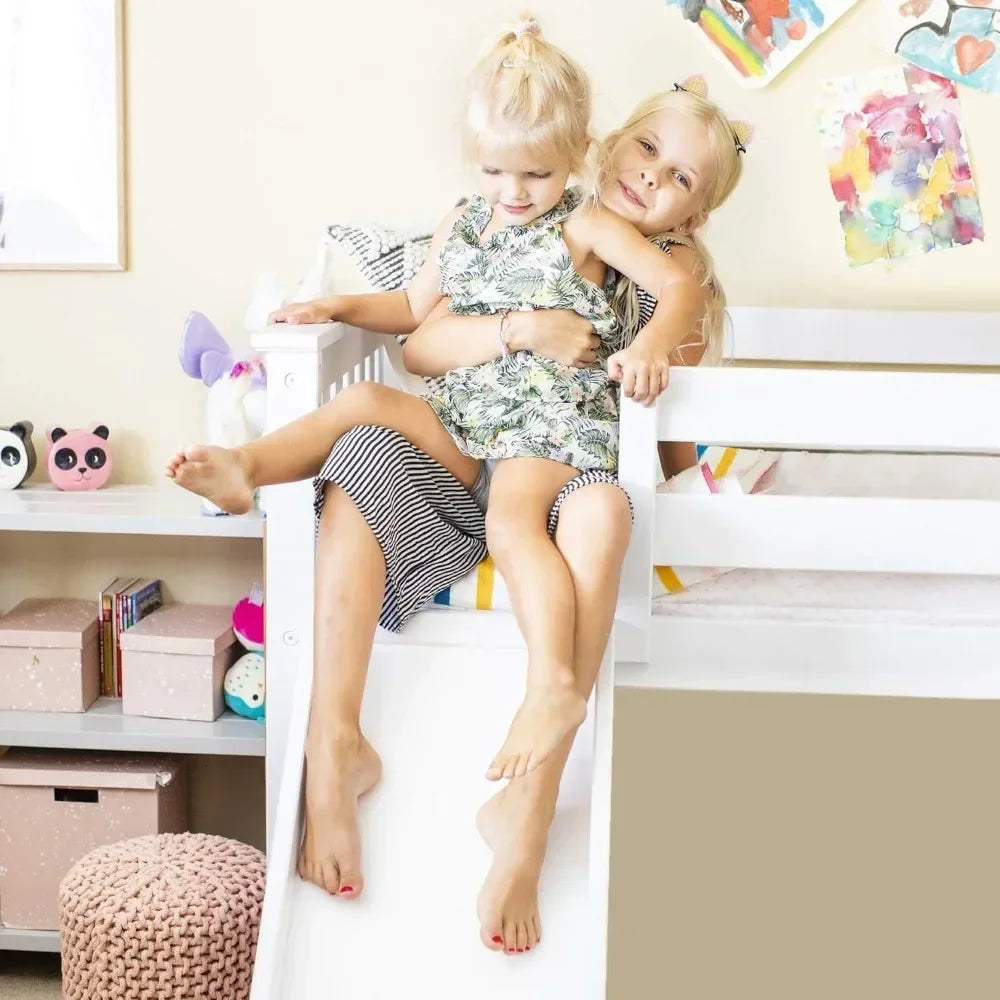 Loft Bed For Kids With Slide And Premium Bottom Curtains