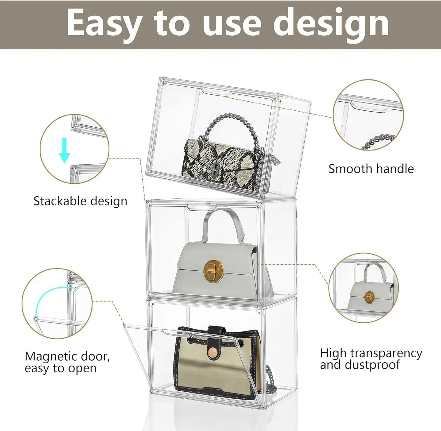 Clear Display Box Organizer Stackable With Magnetic Door For Makeup