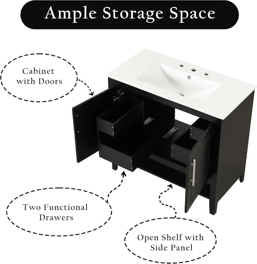 Modern Bathroom Vanity With Ceramic Sink And Open Shelf