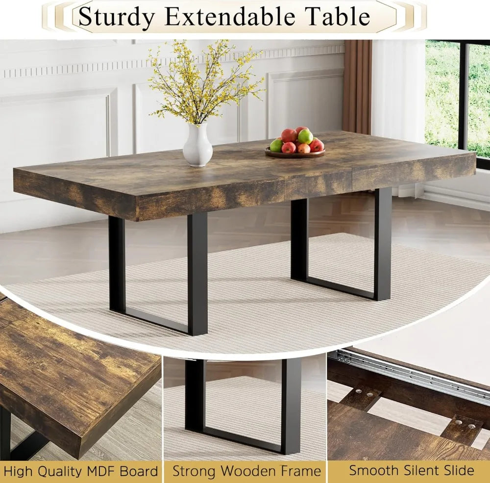 Extendable Dining Set For 6 With Rustic Farmhouse Chairs