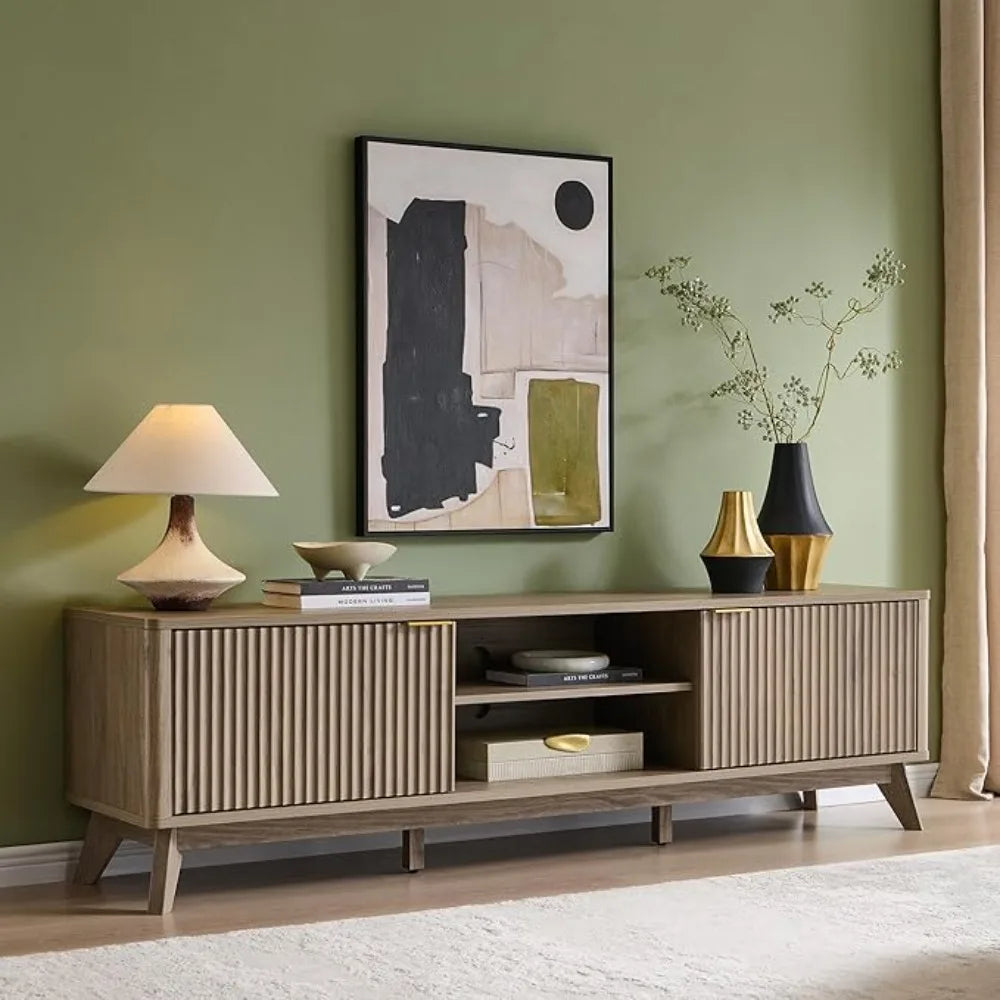 Guangbai Mid Century Modern Fluted TV Stand Entertainment Center