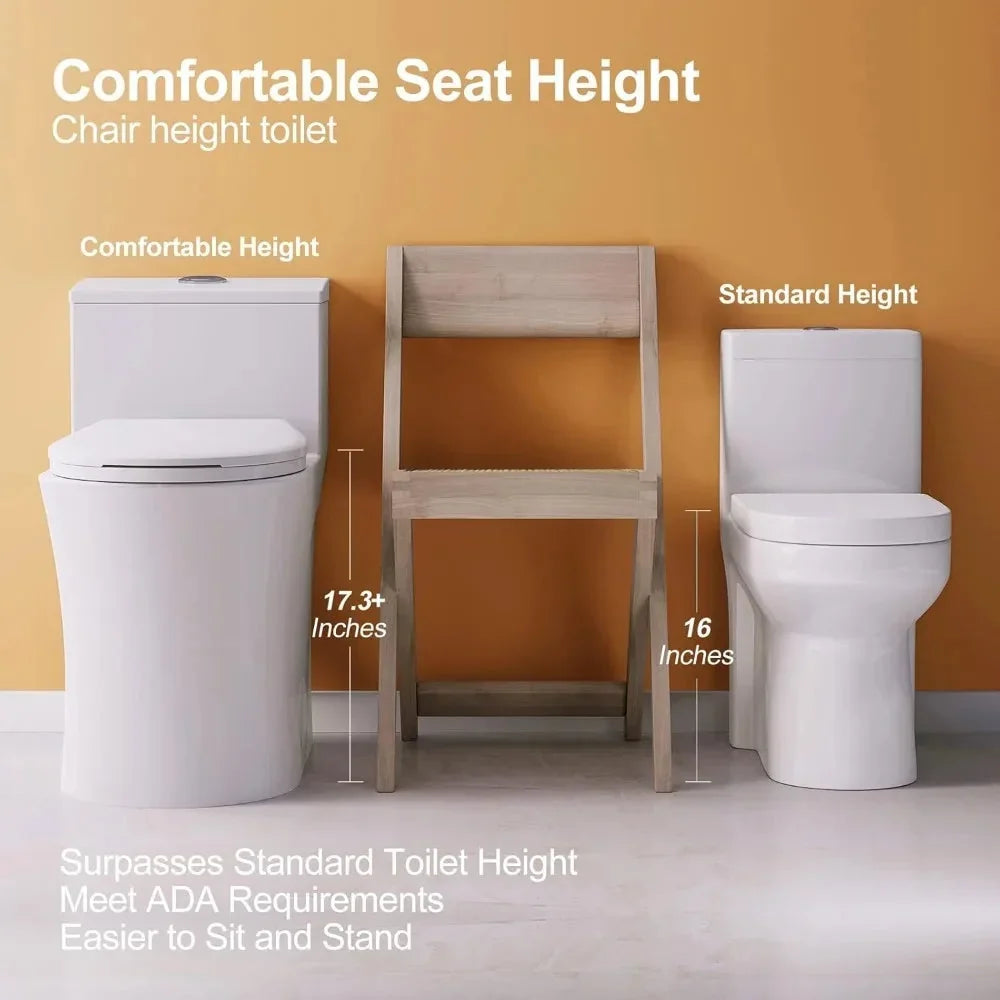 T0338W Compact One Piece Toilet with Comfort Chair Seat ADA Height 17.3", Elongated Dual Flush 0.8/1.28 GPF and MAP 1000g The Pet & Home Store