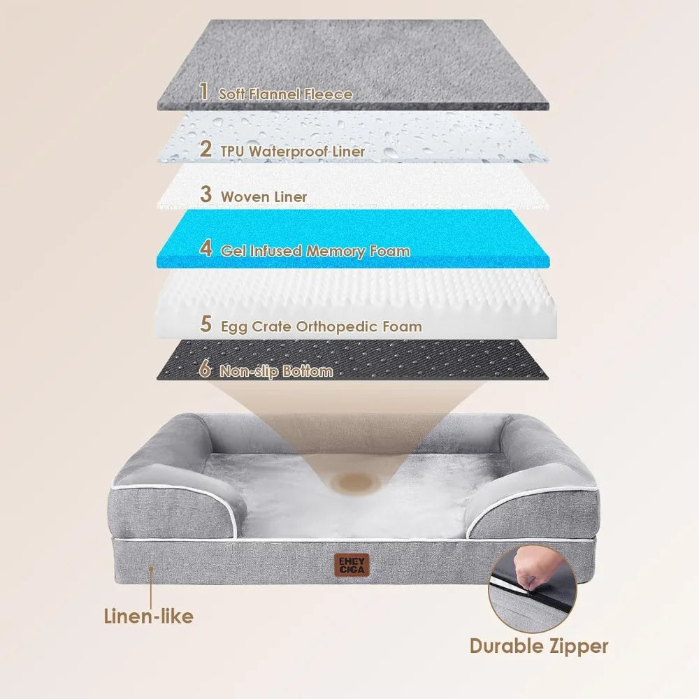 Orthopedic Dog Bed With Waterproof Memory Foam And Bolsters