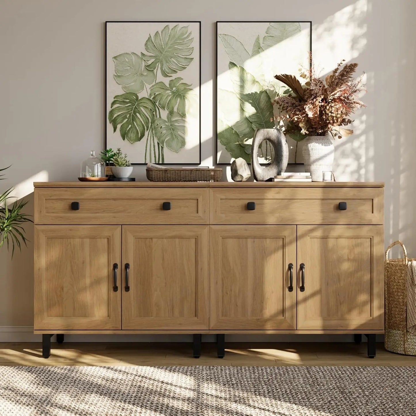 Minimalist Farmhouse Buffet Sideboard Cabinet With Adjustable Shelves