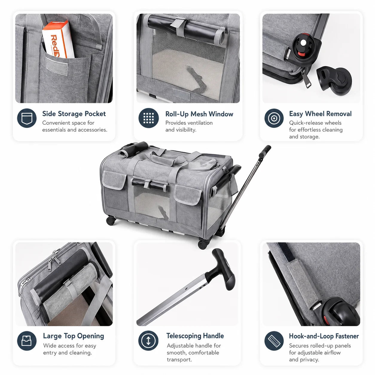 XMSJ Cat Dog Carrier With Wheels Travel Roller Bag