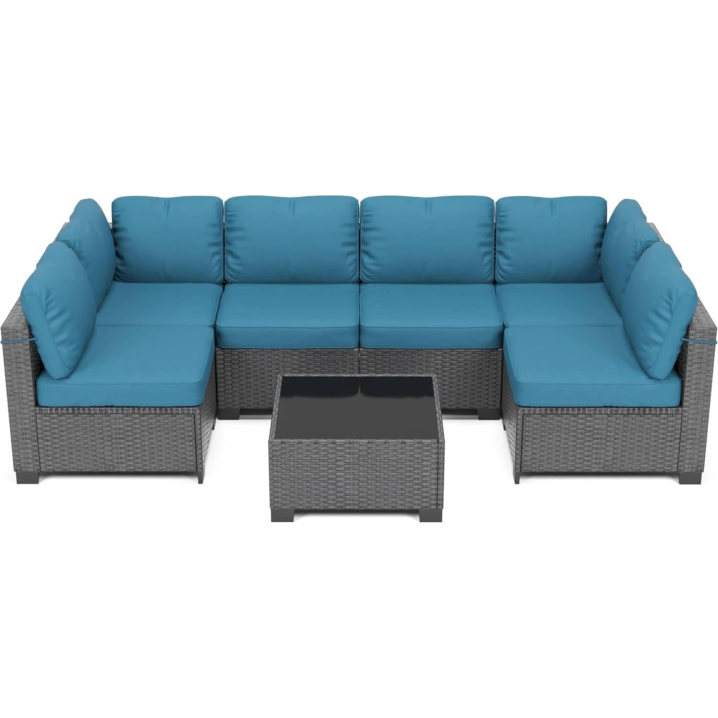 7-Piece Modular Outdoor Furniture Set, PE Rattan Wicker Sectional Modular Conversation Sofa Set, Perfect For Garden Balcony The Pet & Home Store