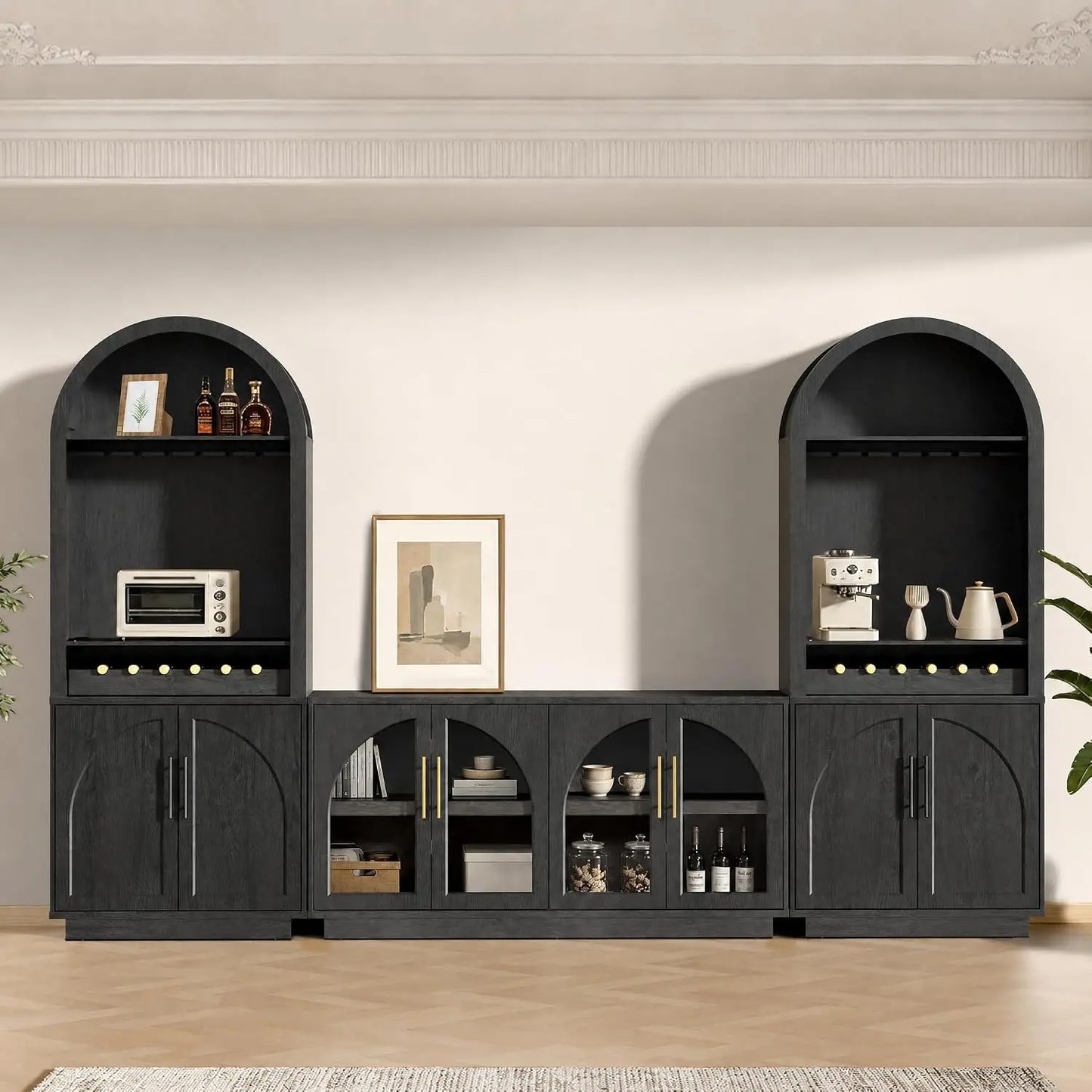 Buffet Cabinet With Glass Doors Modern Arched Sideboard
