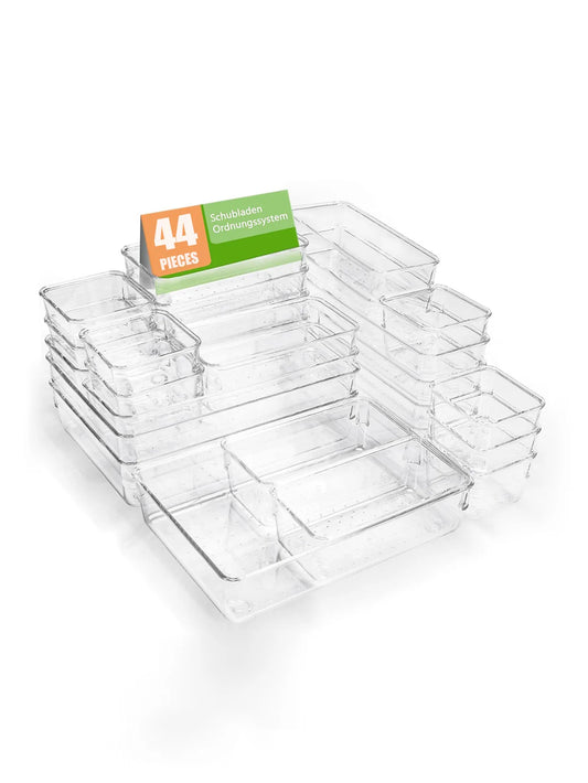 44 Piece Transparent Plastic Drawer Storage Box Set for Organization