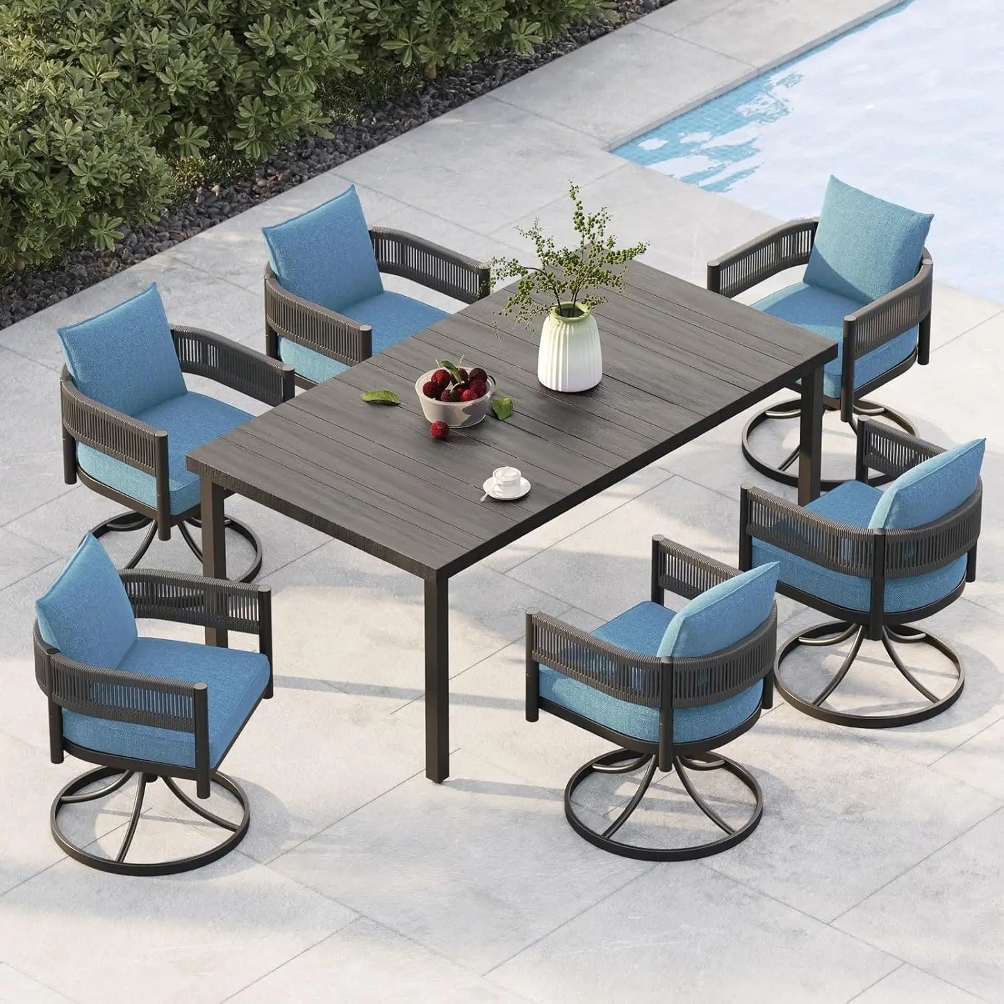Outdoor 7-Piece Patio Dining Set With Metal Woven Chairs