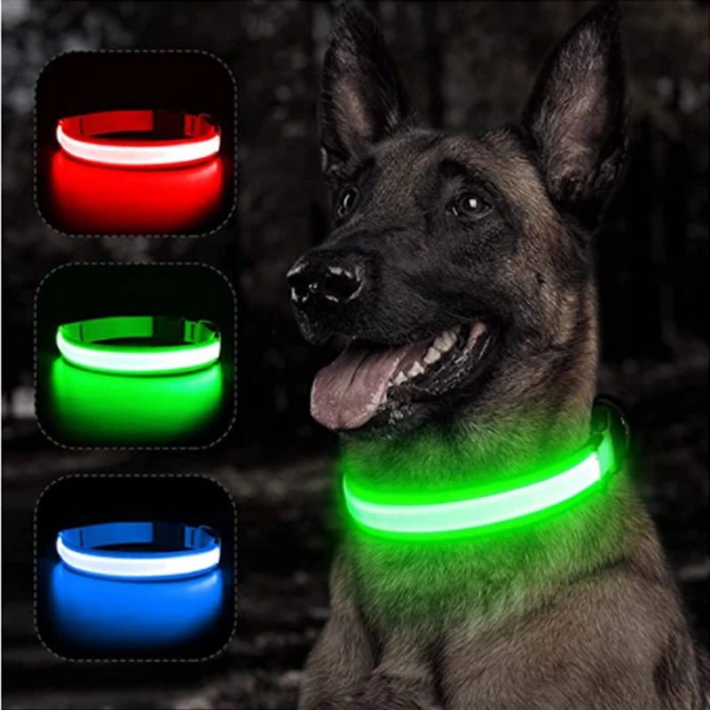 USB Rechargeable Luminous Pet Collar With Adjustable Led Night Light