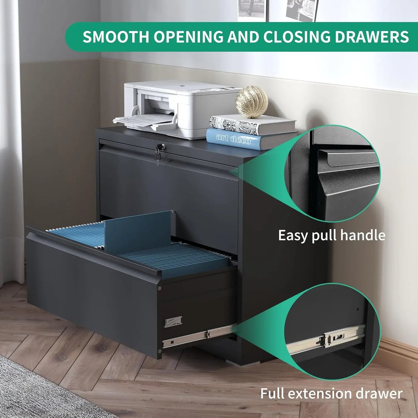 3 Drawer Lateral File Cabinet With Lock Metal Office Storage
