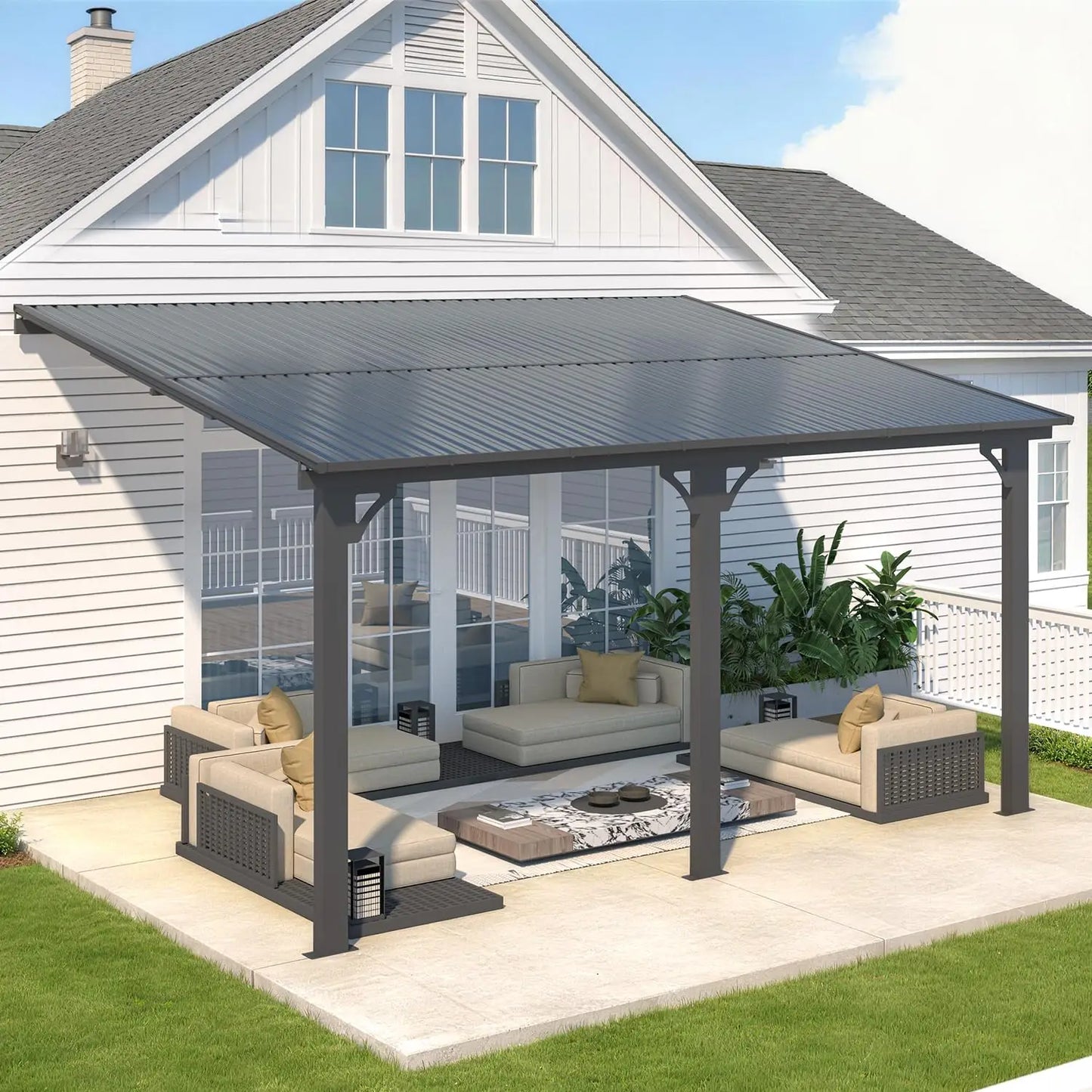 14' x 10' Gazebo for Patio, Hard Top Lean to Gazebo Pergola with Roof (140 Sq.Ft Shaded), Large Wall-Mounted Heavy, Customized