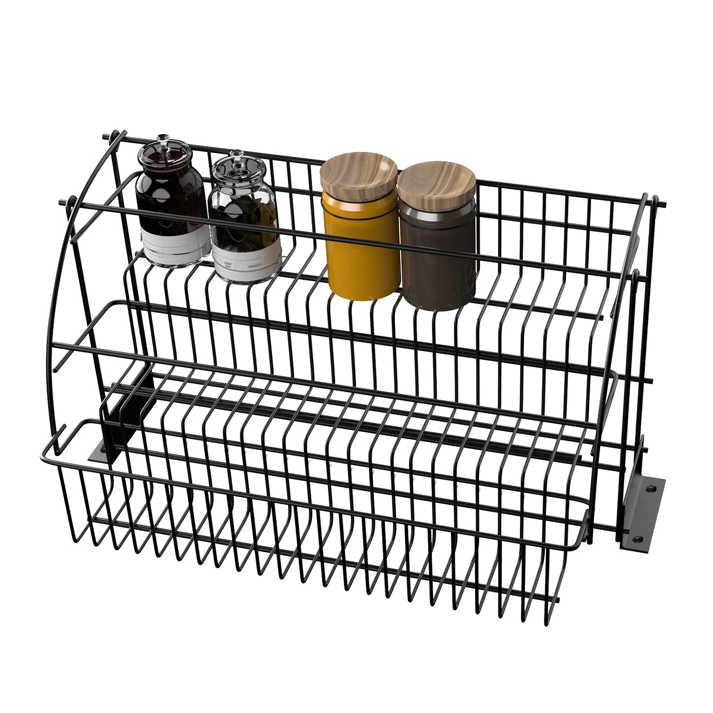 Bymaocar Three Tier Kitchen Spice Rack Cabinet Mounted Pull Down