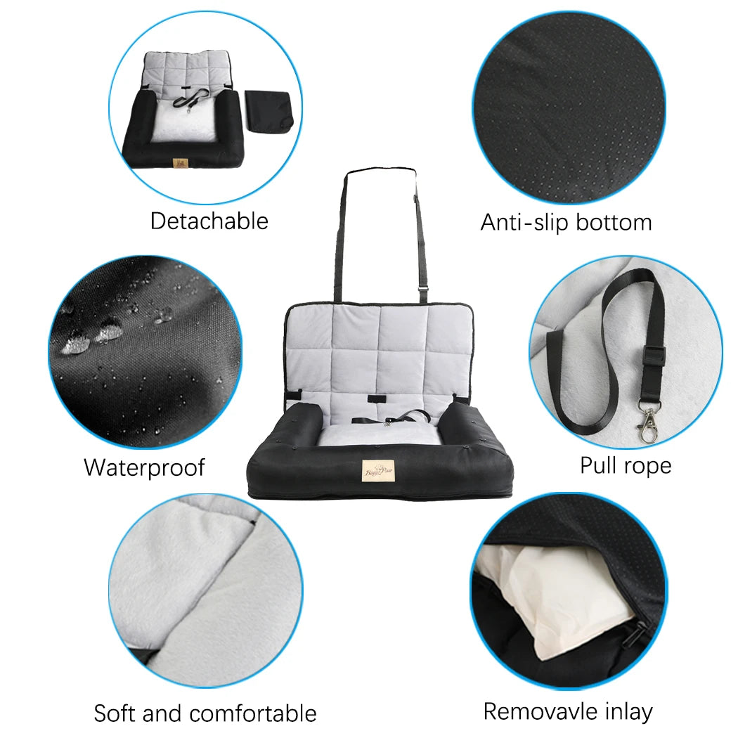 BINGOPAW Waterproof Dog Car Seat Bed With Removable Pad