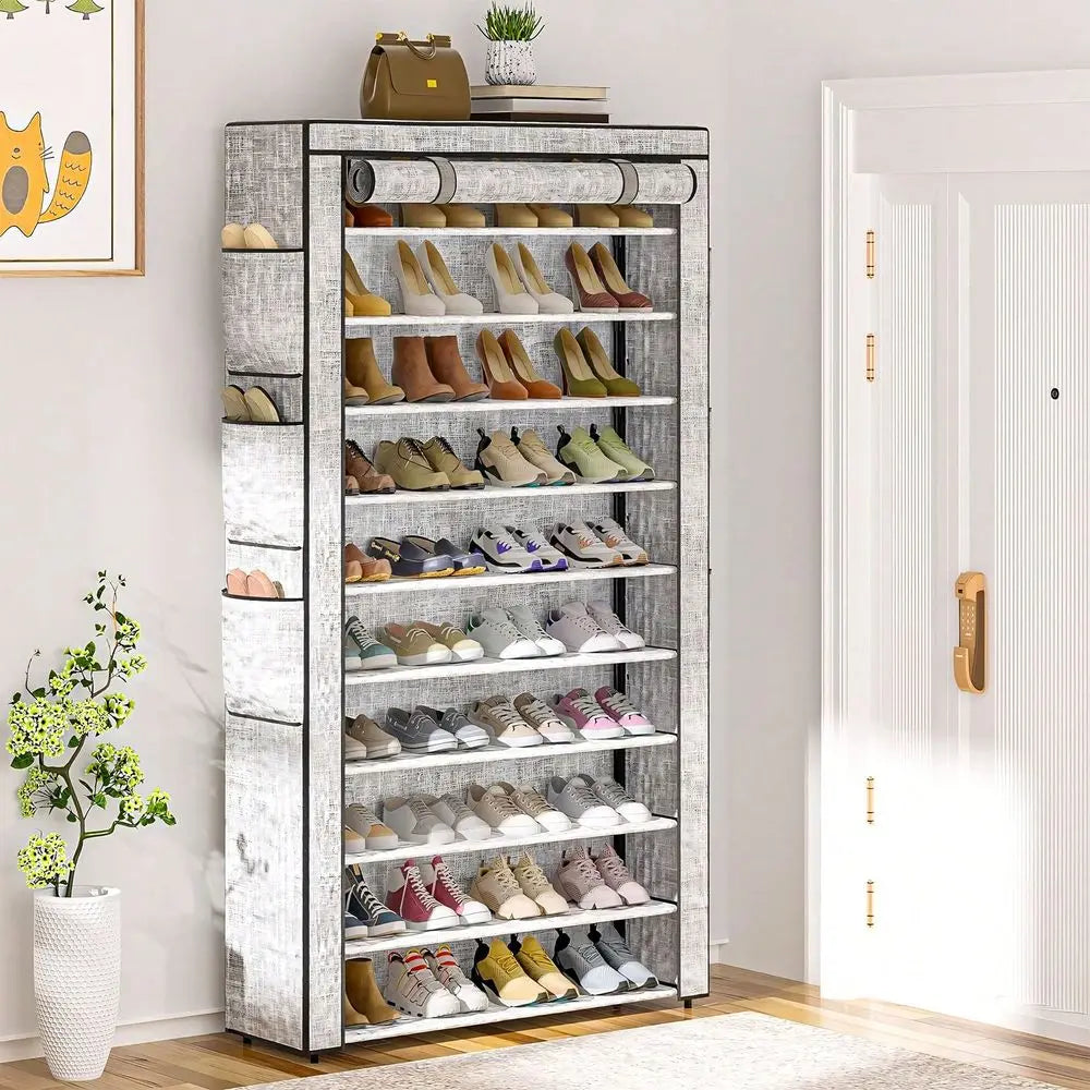 Tomnk Shoe Cabinet, 10 Tier Large Capacity 50-56Pairs Beautiful Tall Shoe Shelf Free Standing Storage Cabinet Entryway Closet,