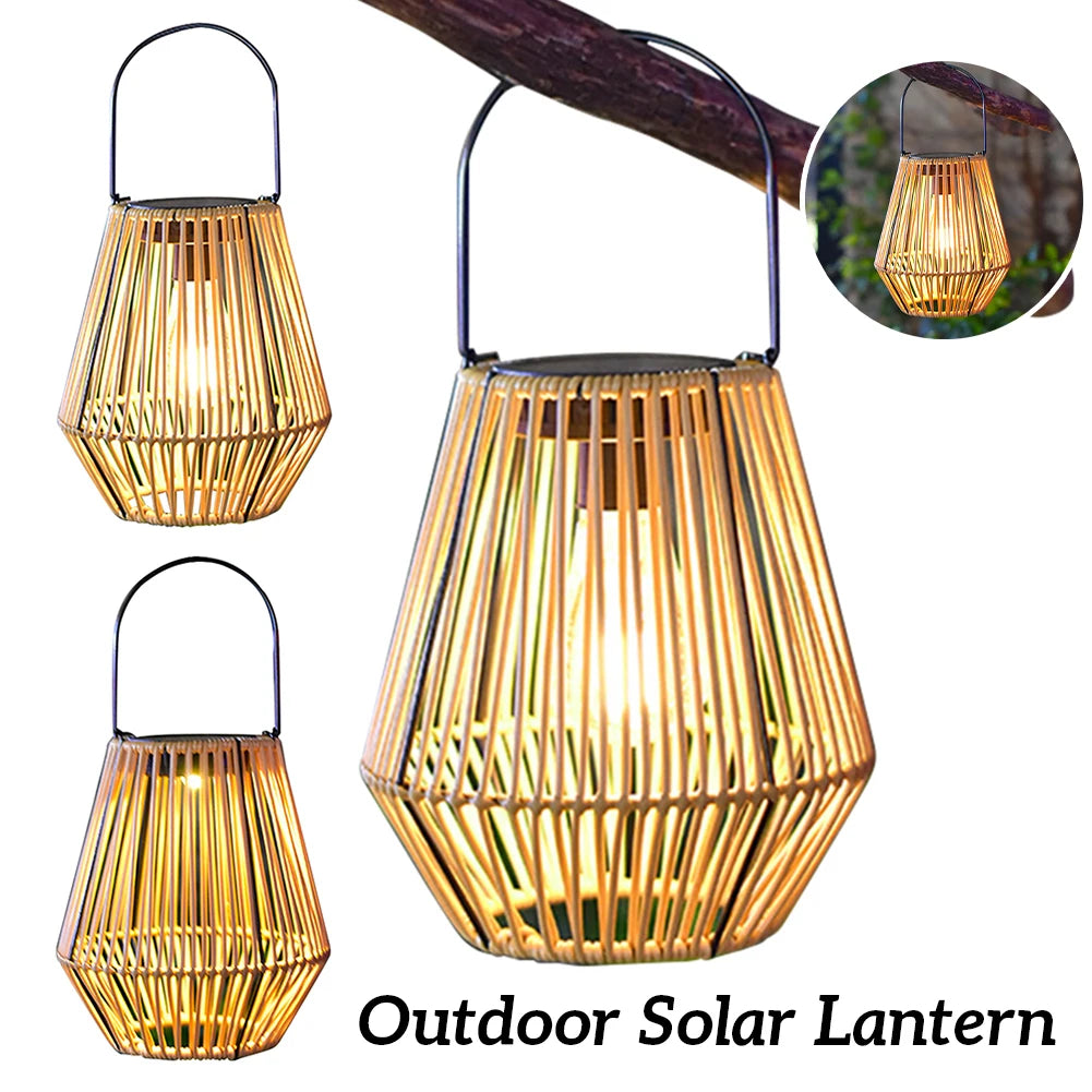 Alloet Solar Hanging Lantern Waterproof IP65 Rattan Bamboo Outdoor Lamp