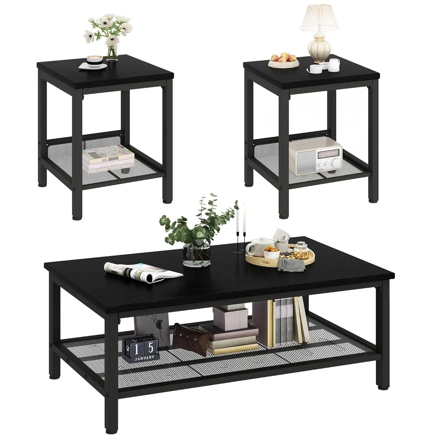 Industrial Coffee Table Set of 3 With Adjustable Legs
