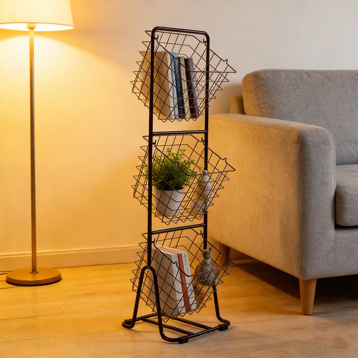 3-Tier Floor Standing Storage Basket Metal Wire Fruit Vegetable Rack for Kitchen Rolling Baskets Space Saving Organizer Stand