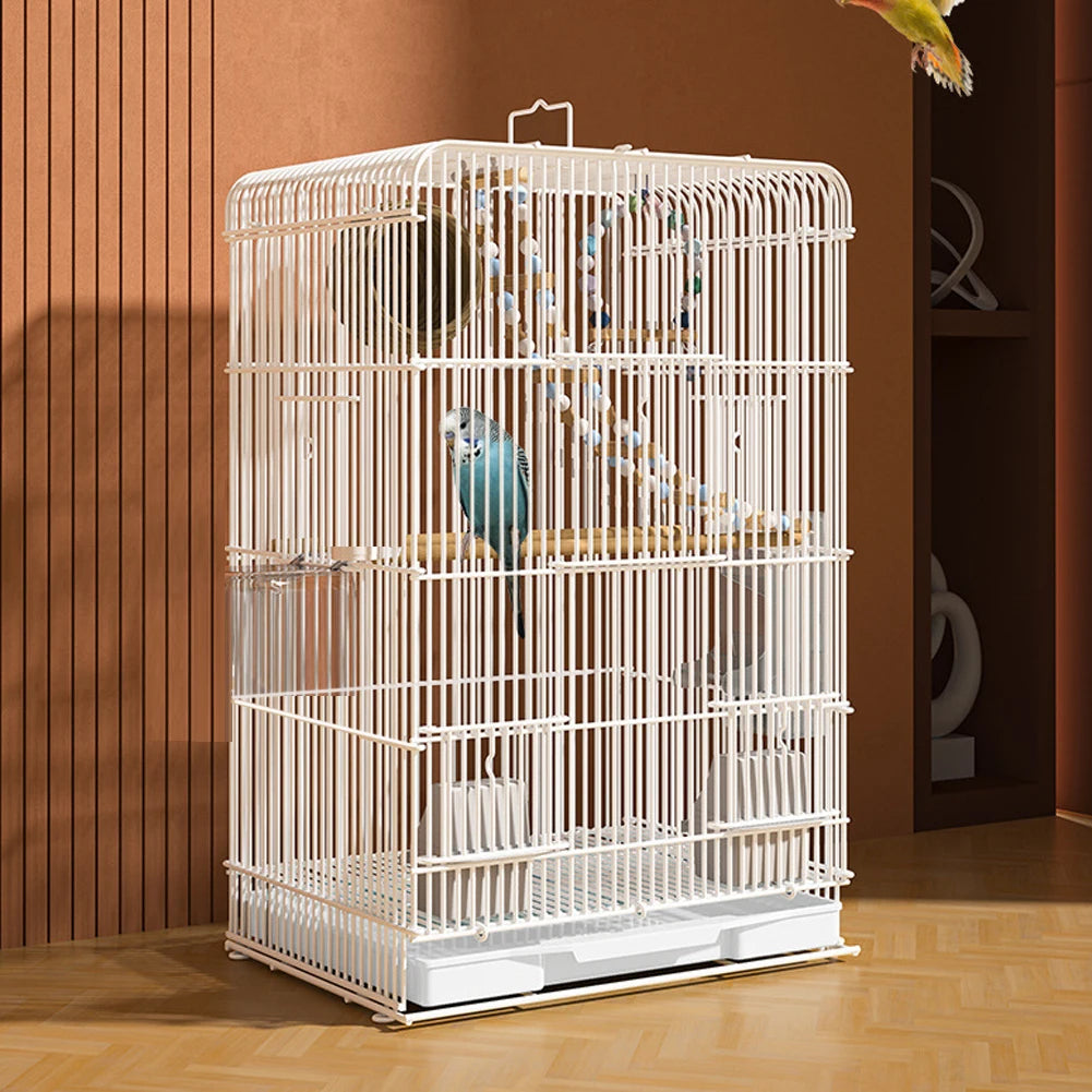 Wrought Iron Bird Cage Lightweight Portable Parrot Cage Removable Tray Large Bird Carrier for Indoor Outdoor Home Bird Feeding