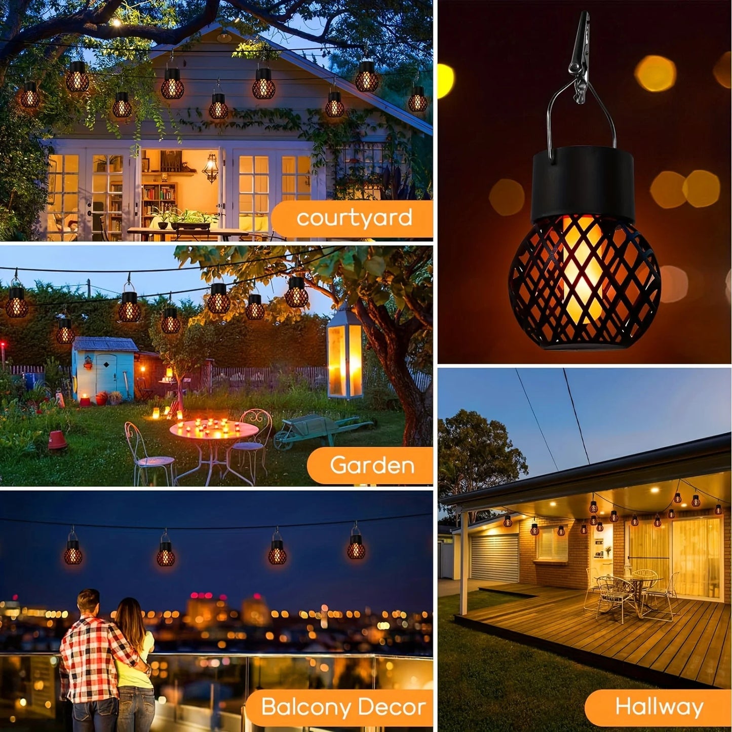 Solar Pendant Outdoor Lights Flame Effect IP65 Hanging
