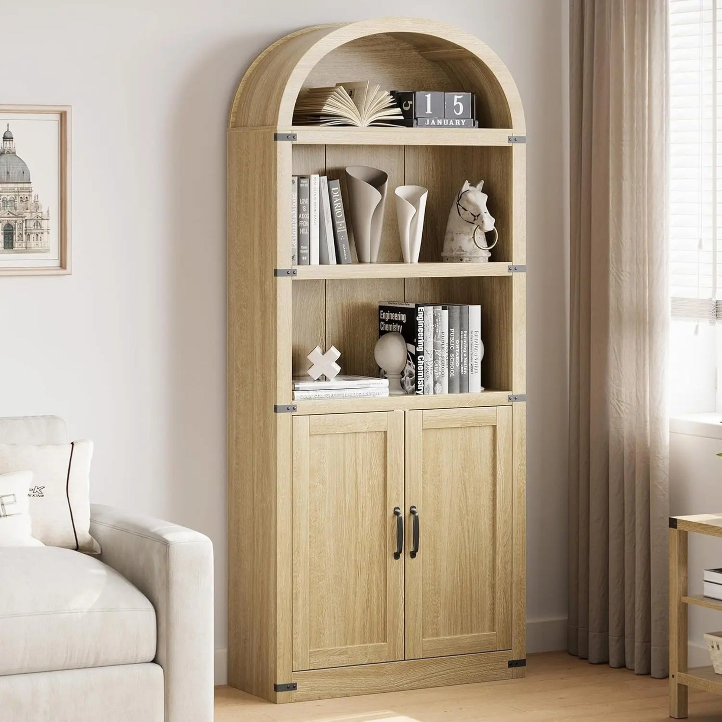 HobbyLane Arched Doors Bookcase Farmhouse Wooden Shelf