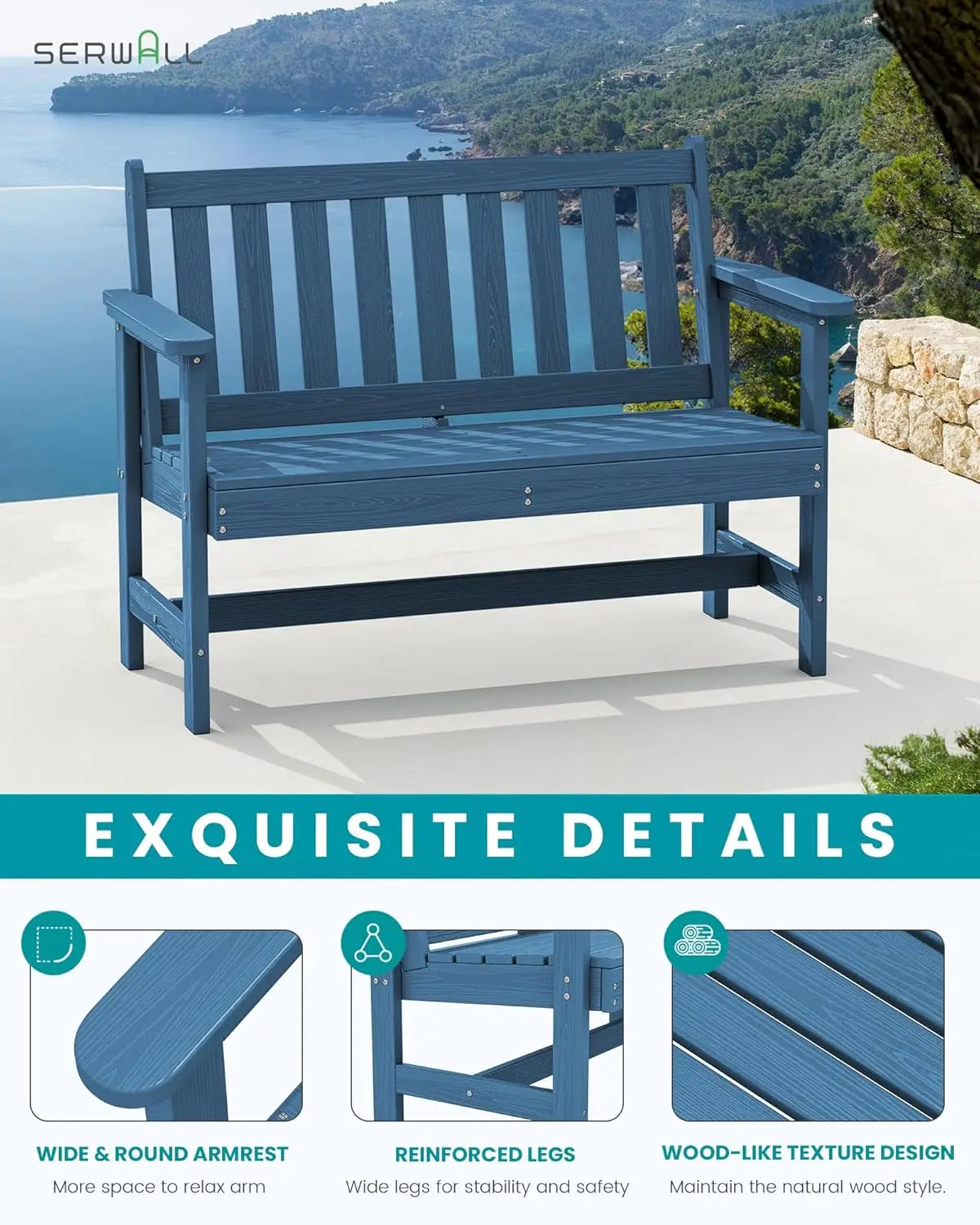 Outdoor Weatherproof HDPE Garden Bench For Two Persons