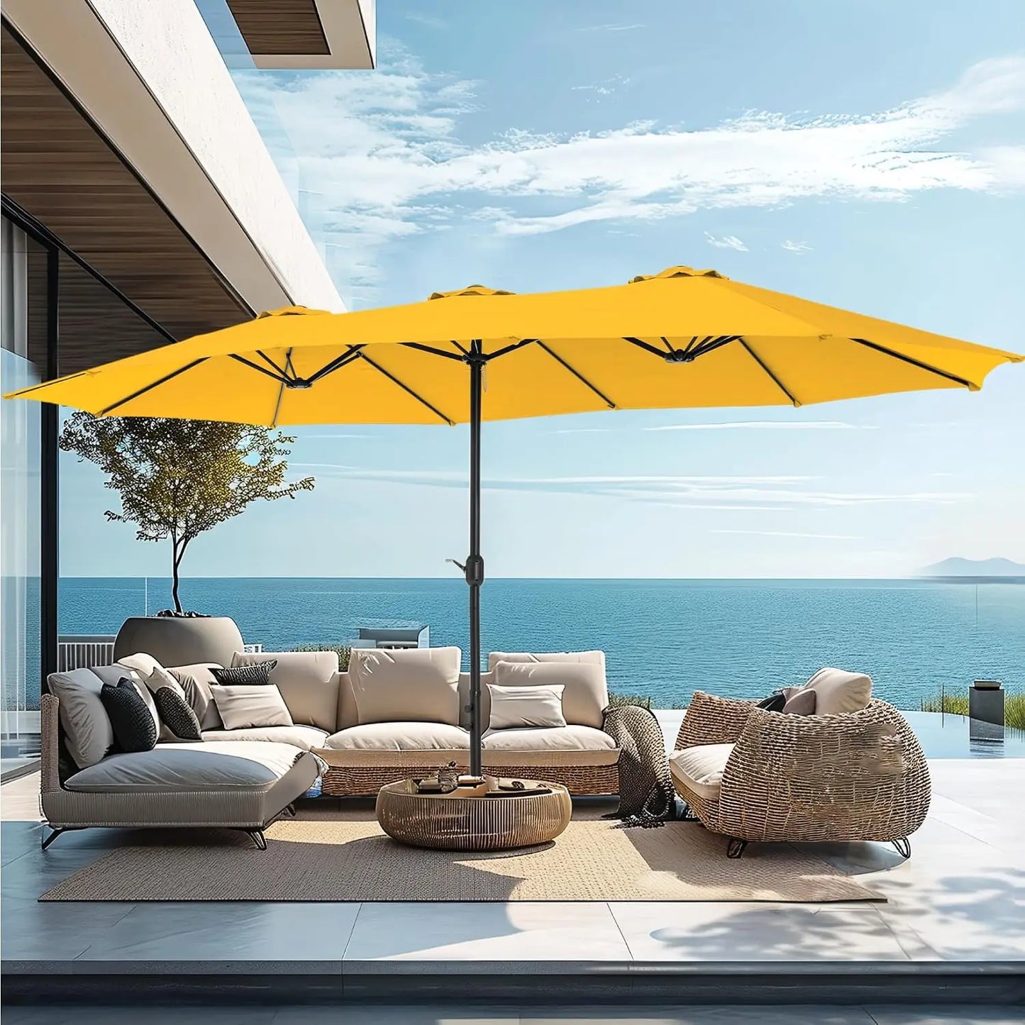 15' Double-Sided Rectangular Large Market Patio Umbrella with Base Included, Customized
