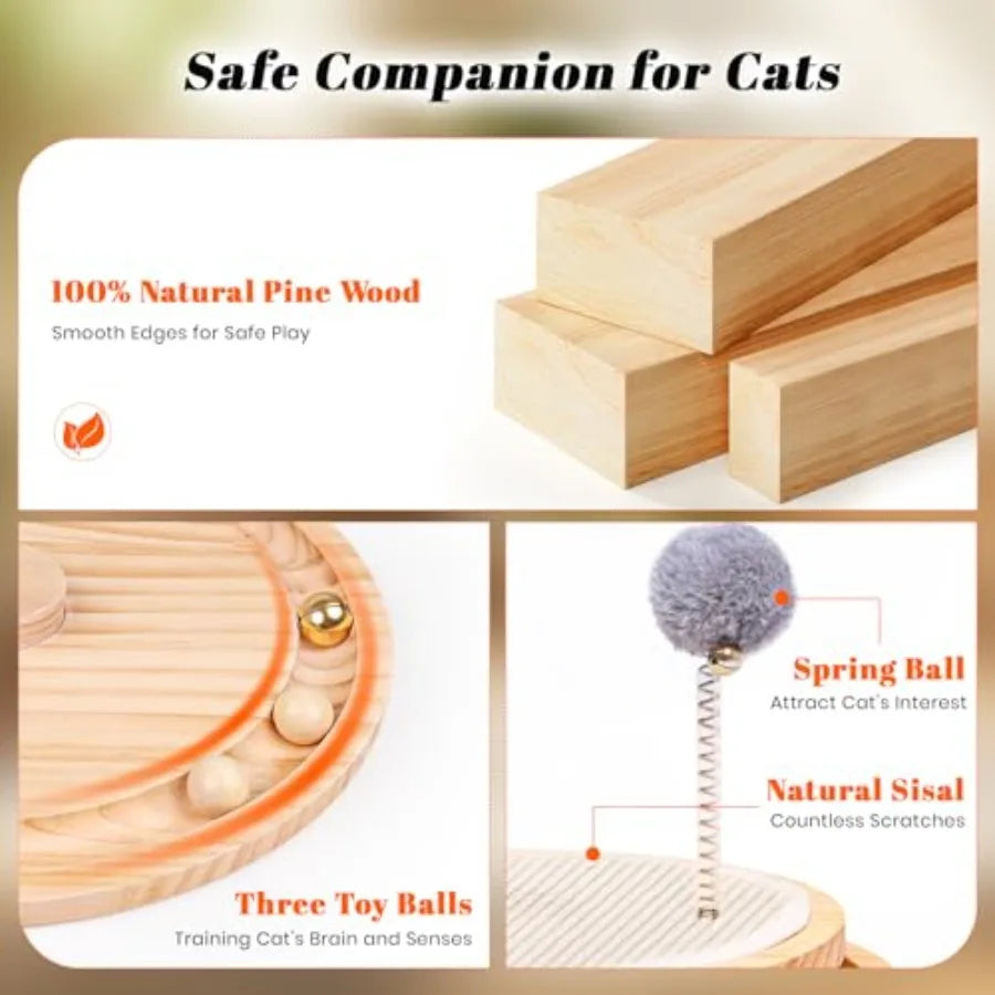 Cat Scratcher Natural Sisal Scratching Pad with Ball Track Spring Ball for Kitten Interactive Play Mental and Physical Exercise