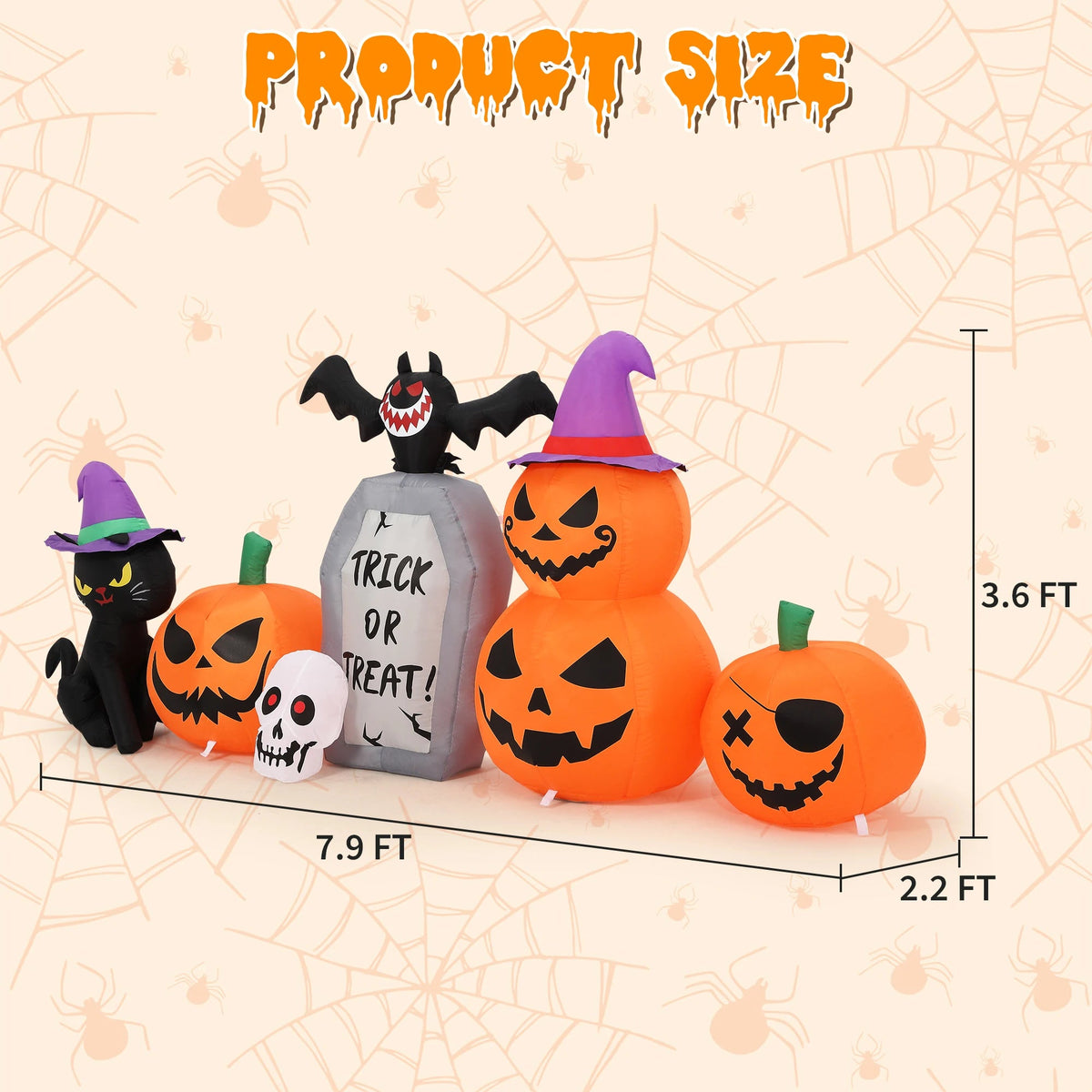8ft Halloween Pumpkin Black Cat Tombstone Inflatable Yard Decor The Pet & Home Store