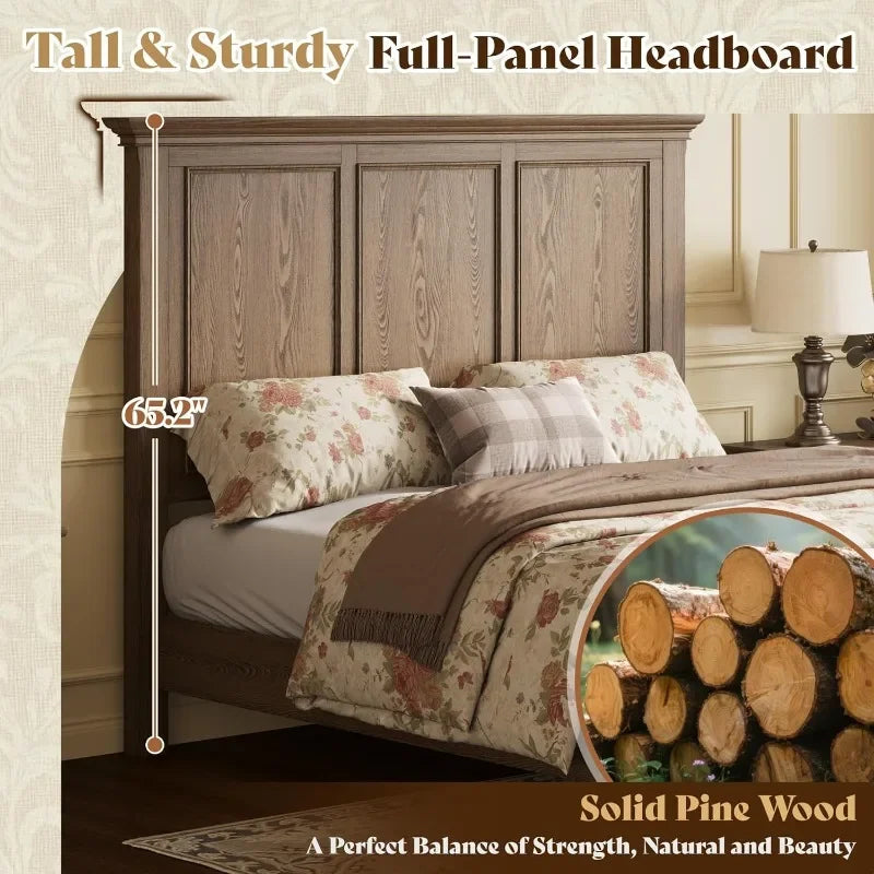 Amerlife Solid Wood King Bed Frame With Heavy Duty Slats
