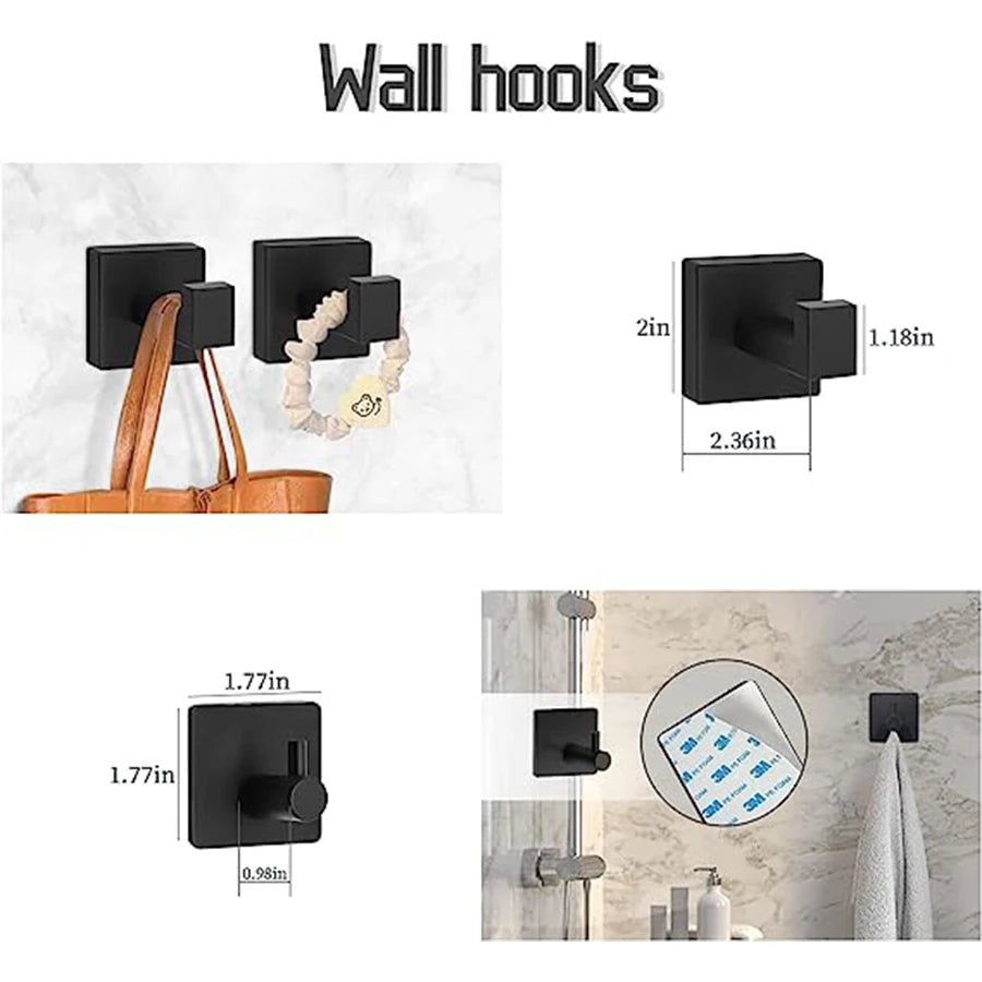 7-Piece Stainless Steel Bathroom Hardware Set With Towel Rail Hooks