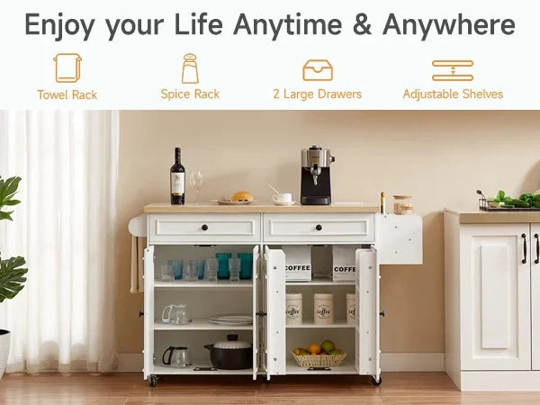Wooden Rolling Kitchen Island Cart With Drop Leaf Storage The Pet & Home Store