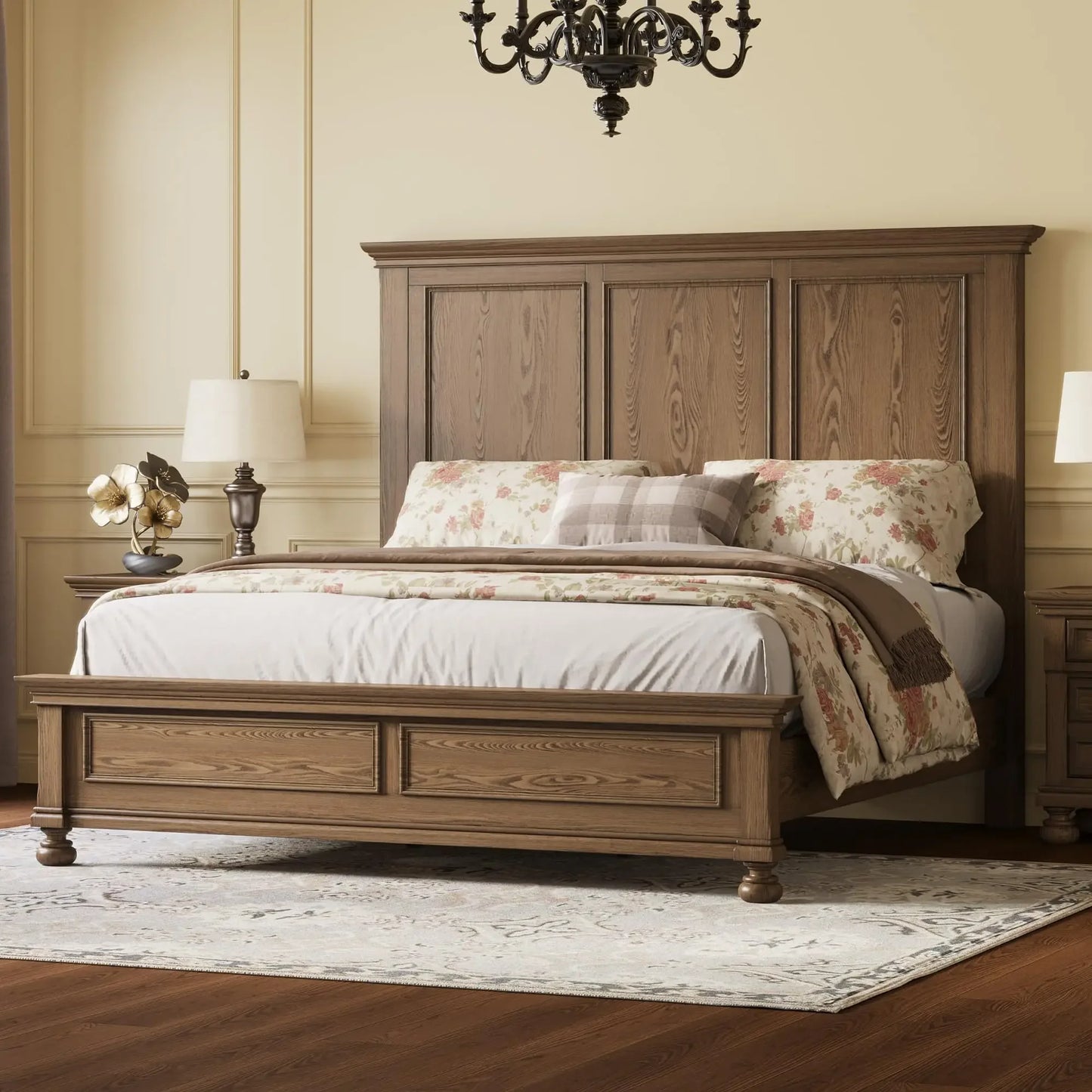 Amerlife Solid Wood King Bed Frame With Heavy Duty Slats