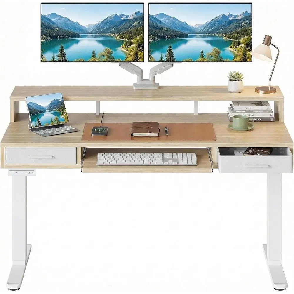 55″ x 26″ Electric Standing Desk with 2 Ders &24.4″ Large Keyboard Tray, C-Clamp Mount Compatible, Adjustable Computer Desk or O The Pet & Home Store