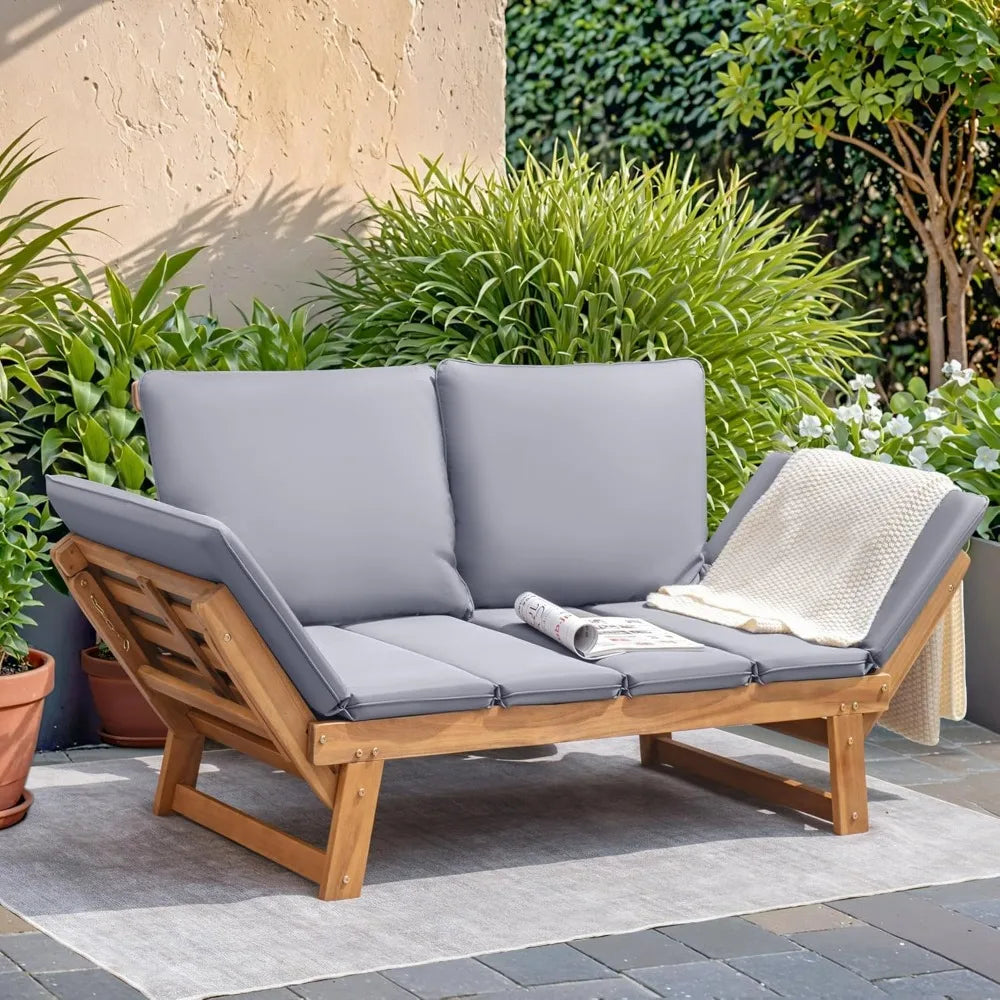 Outdoor Acacia Wood Patio Couch With Adjustable Armrests The Pet & Home Store