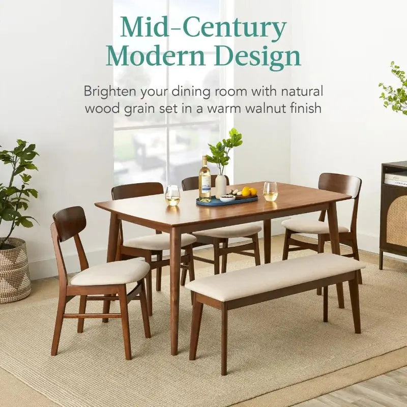 2026 Choice Products 6-Piece Modern Dining Table Chairs Set, Mid-Century Upholstered Chair Set with Rubberwood Legs The Pet & Home Store