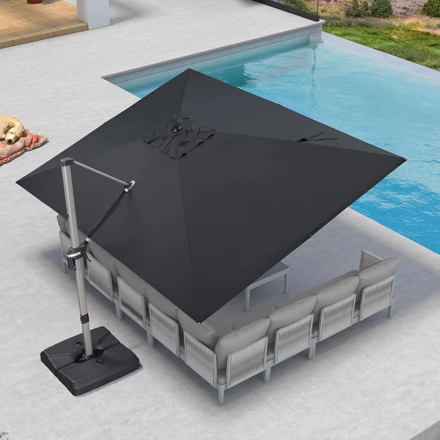 Rectangle Cantilever Umbrella, Aluminum Offset Umbrella with 360° Rotation, Champagne Frame for Pool Deck Garden, 10' X 13' Beig