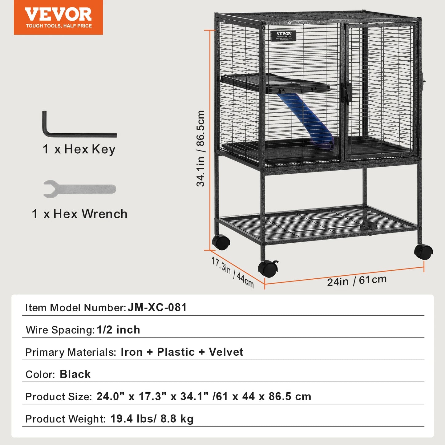 SucceBuy 64.6" Rolling Metal Ferret Cage Large 4-Tier Critter Nation Cage Small Animal Cage for Rats Hamster Guinea Chinchilla