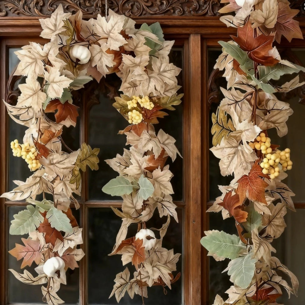 71" Maple Leaf Pumpkin Berry Vine with Pumpkin Maple Leaf Garland (Indoor or Outdoor) The Pet & Home Store