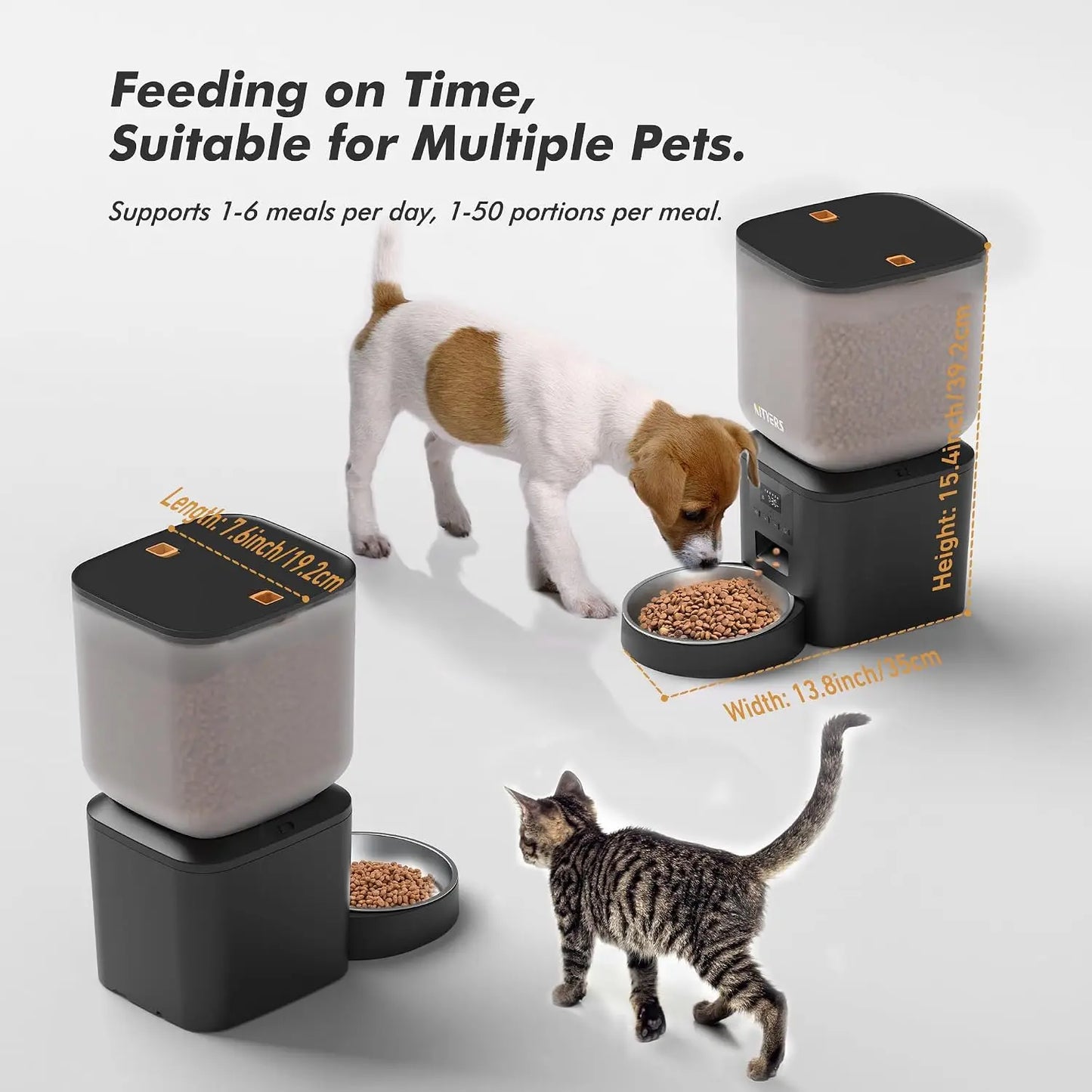 Automatic Dog Feeder 8L/34 Cups with LCD Screen, Timed Cat Feeder, Up to 50 Portions 6 Meals Per Day