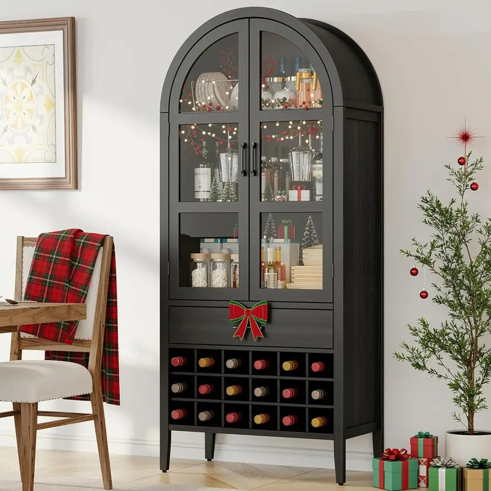 Elegant Arched Wine Bar Cabinet With Storage Shelves The Pet & Home Store