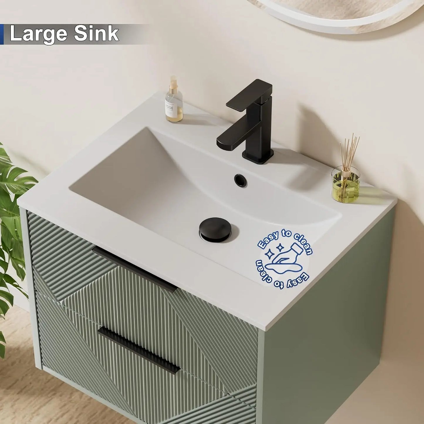 24" Floating Bathroom Vanity with Sink Combo, Modern Wall Mounted Floating Cabinet with 2 Large Soft-Close Drawers, Customized