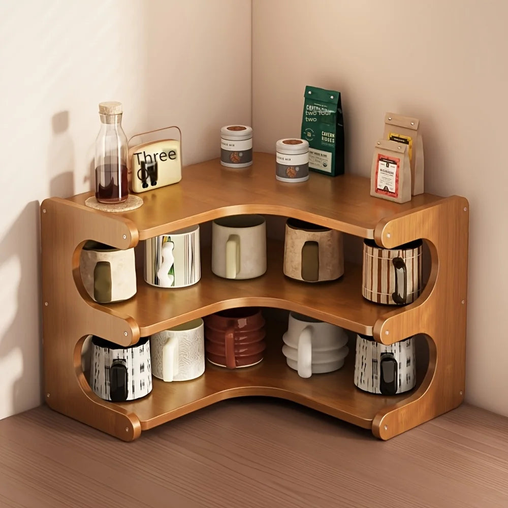 Three Tier Bamboo Corner Shelf For Plants Books Stationery