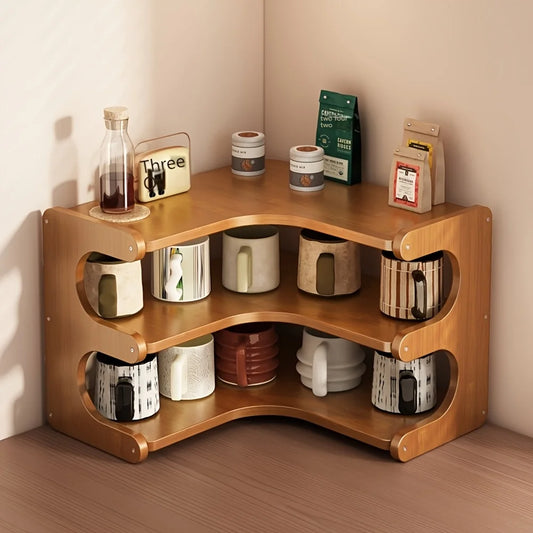 Three Tier Bamboo Corner Shelf For Plants Books Stationery