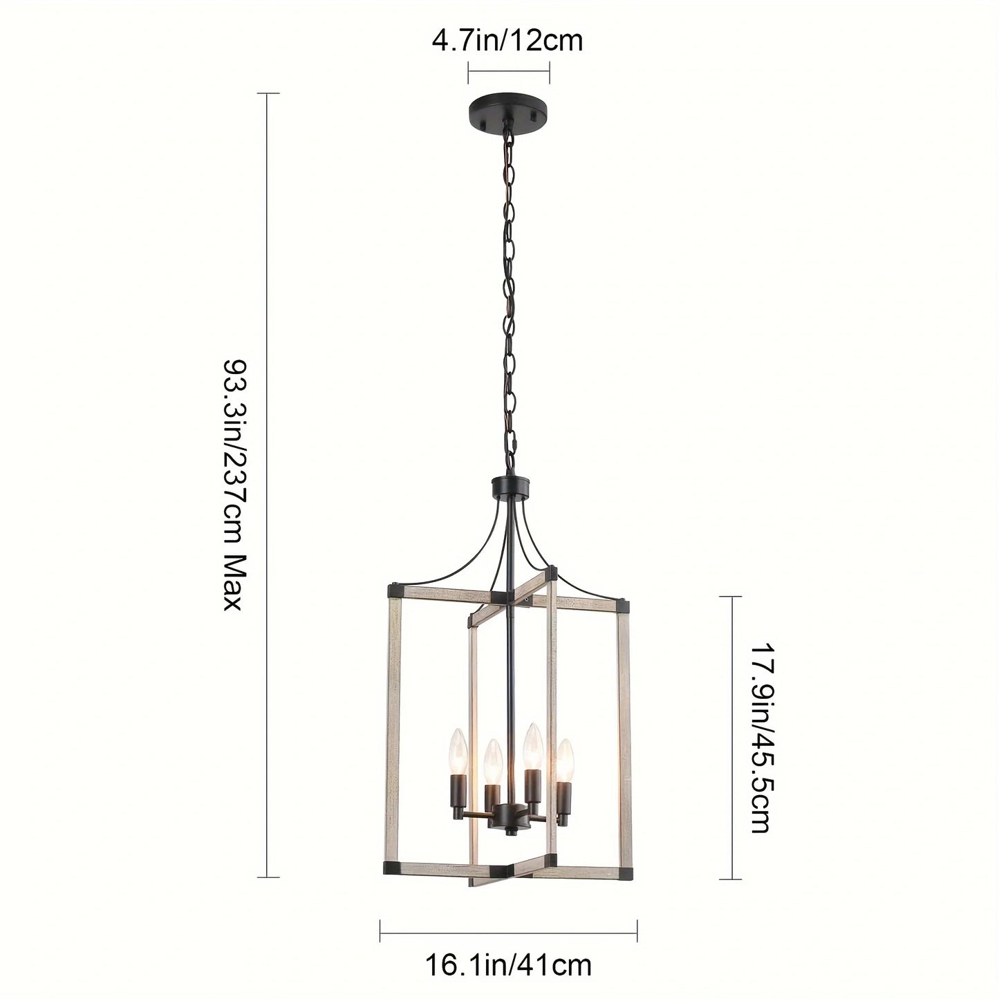 4-Light Farmhouse Chandelier Height Adjustable Rustic Living Room Chandelier Dining Room Light Fixtures Dimmable