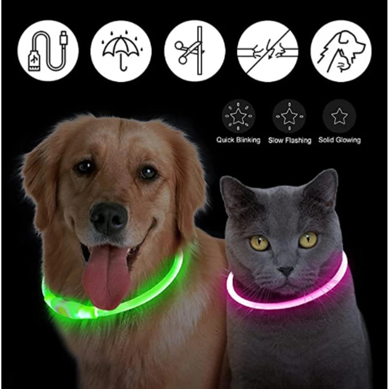 USB Rechargeable Luminous Pet Collar With Adjustable Led Night Light